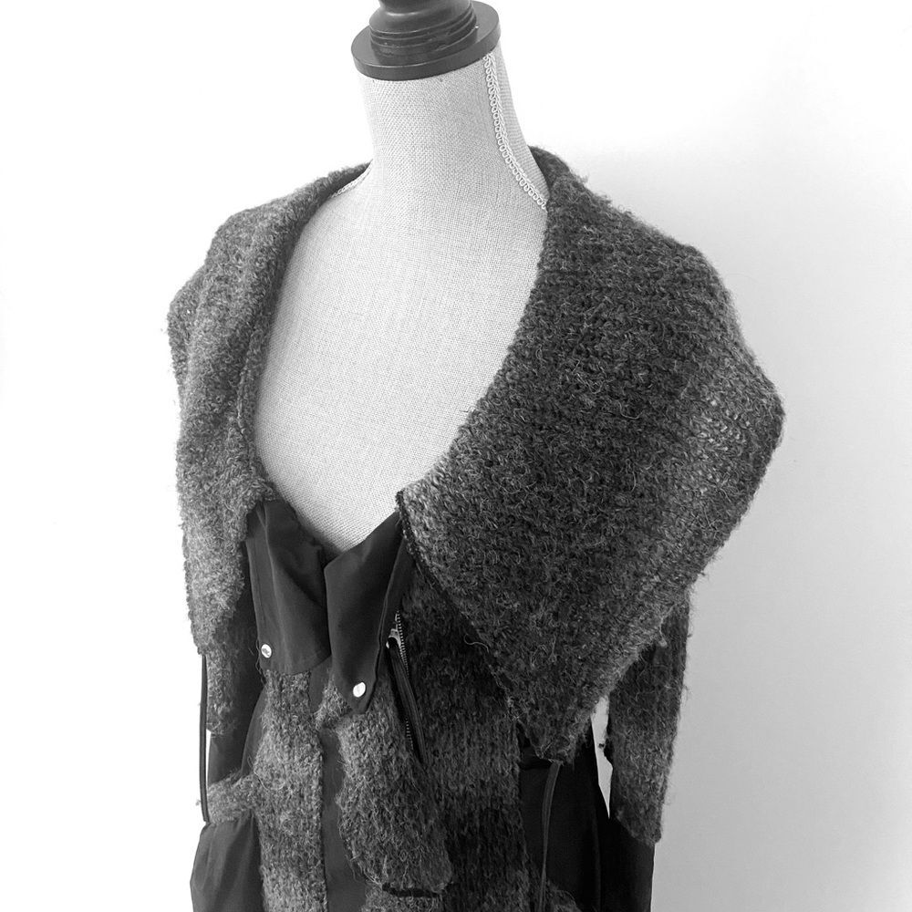 Zone Bleue Paris Black & Grey Ruffled Knit & Cotton Jacket Sz S Artsy Lagenlook - Picture 3 of 12